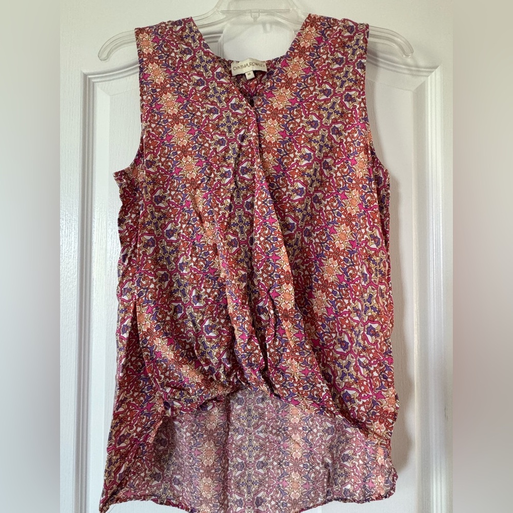 Cynthia Rowley Sleeveless Pink Geometric Printed Blouse Top Women’s Size Medium